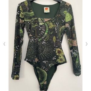 FARM Rio Safari Green Printed Bodysuit Medium